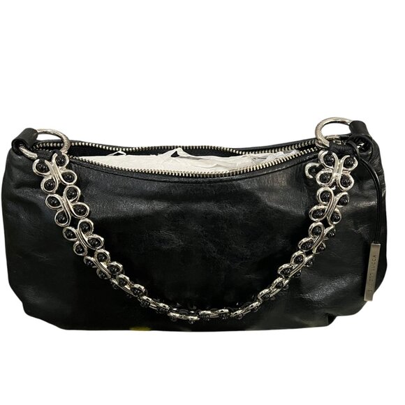 Elliott Lucca Black Leather Handbag With Silver Chain Strap & Zipper Closure - Picture 5 of 13